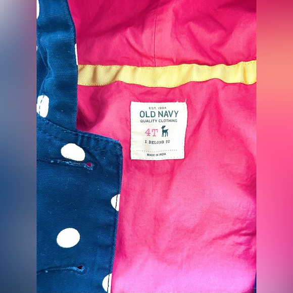 Old Navy Toddler Navy Polka Dot Hooded Cotton Button Front Jacket Pink Lining 4T - Picture 6 of 9